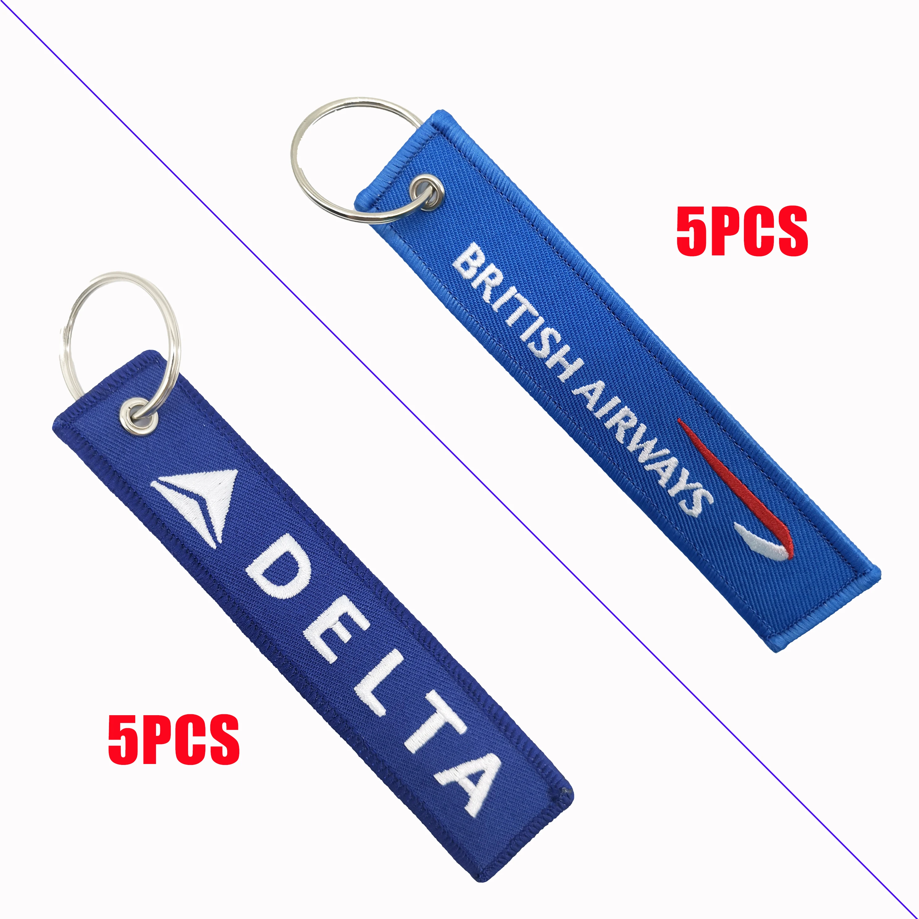 5PCS DELTA/British Airways Blue Letters Embroidery Keychains Fashion Accessories Metal Keyring Fashion Trinket Ariation Keychain