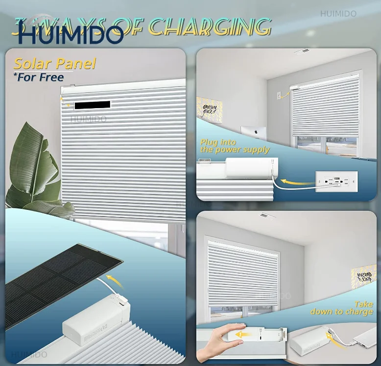 Custom-made Sunroad Smart Top-Down No-Drill Double Cellular Shades, Motorized Fabric, Vertical Pattern, French Windows