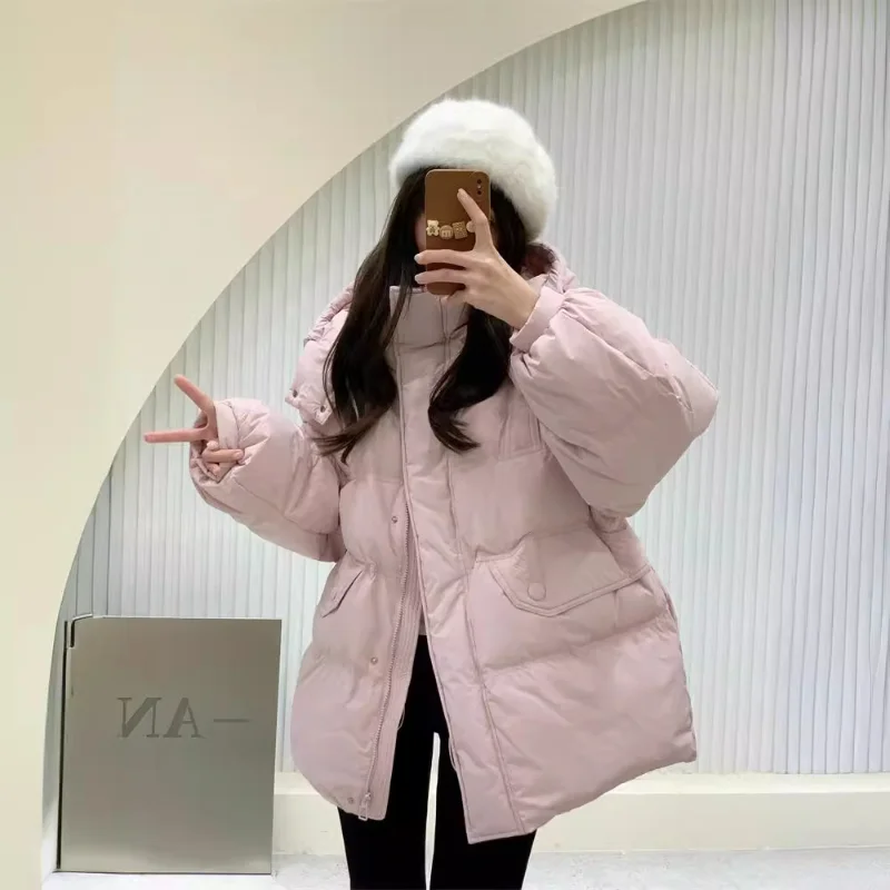 المرأة قصيرة أسفل سترة 2025 جديد وصول الشتاء شبه فضفاضة تناسب الاغراء تنوعا عادية الوقوف طوق معطف دافئ #5