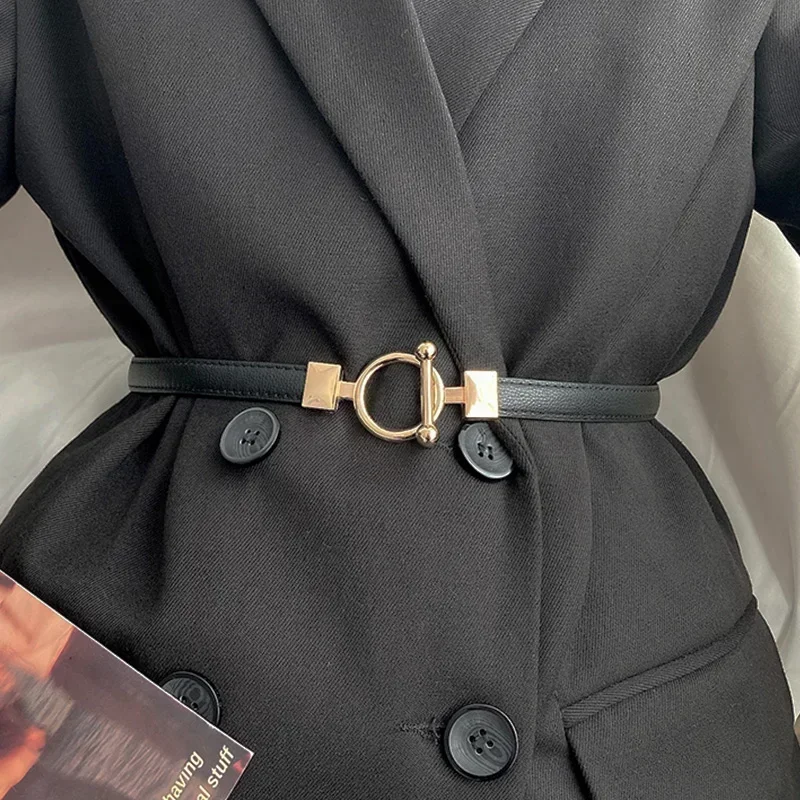 Fashion Luxury Golden Buckle PU Leather Belt Female Jeans Dress Decoration Waistband Casual Metal Black Waist Belt Accessories