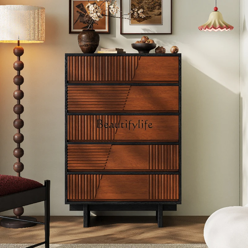 

Medieval solid wood chest, bedroom storage cabinet, bedside locker
