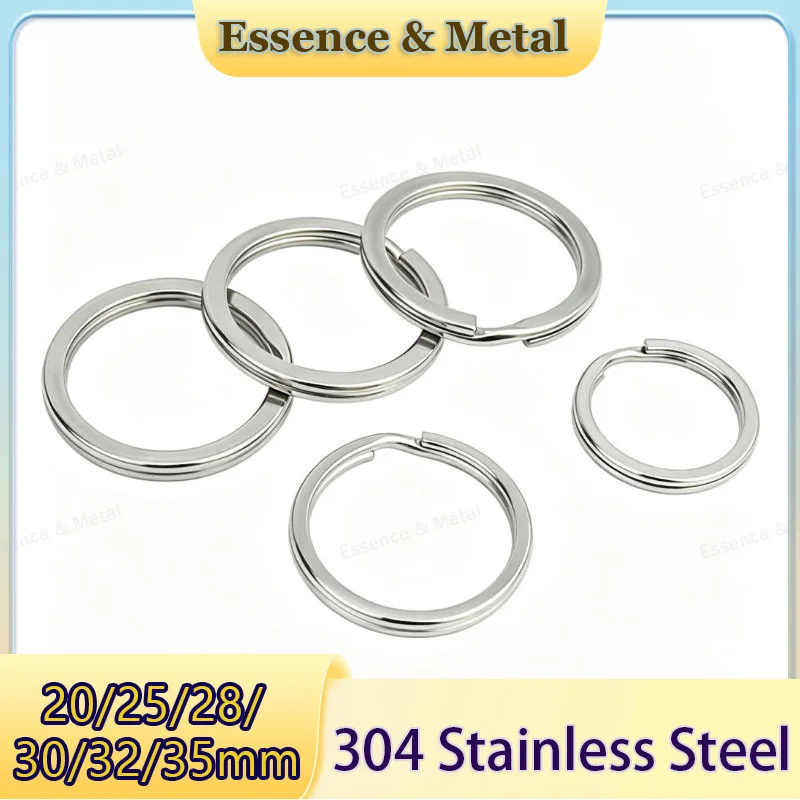 Metal Keyrings 304 Stainless Steel Round Flat Wire Open Rings Double-Loop Rings 20/25/28/30/32/35mm Key Charms for DIY Projects