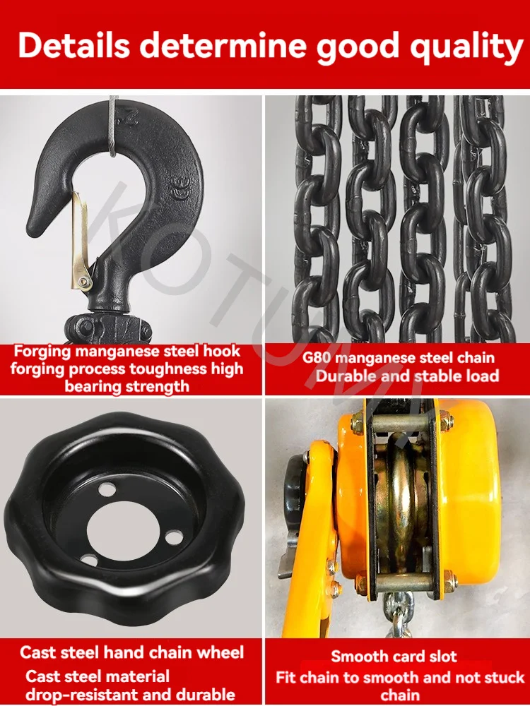 Imagem -05 - Portátil Chave de Mão Manganês Gancho de Aço Talha de Corrente de Mão Tensor do Fio do Guindaste Talha de Tração Manual 075 Ton Ton 15 Ton Ton