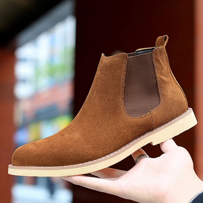 Chelsea Boots Men Suede Leather Decent Men Ankle Boots Original Short Casual Shoes British Style Winter Boots Zapatillas Hombre