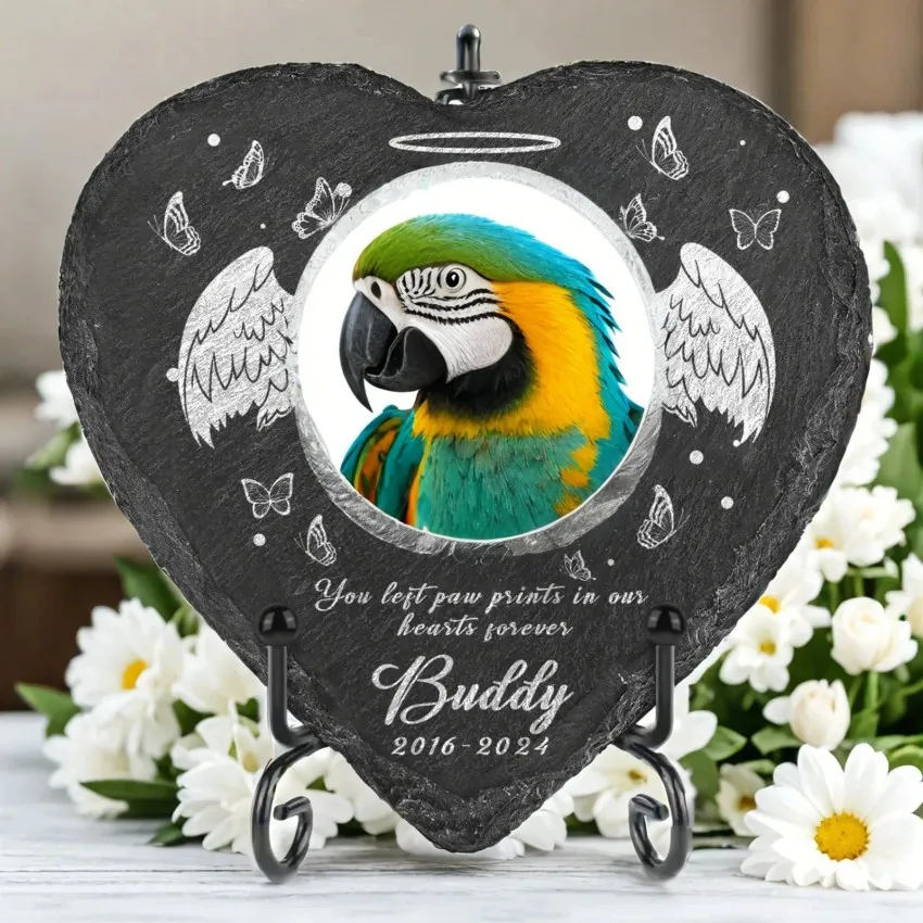 Personalised Memorial Plaque For Pet Grave Stone Custom Made with Photo Name Printing Heart Dog Cat Garden Stone Slate Marker