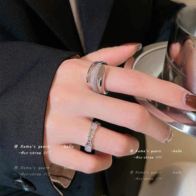 Design Sense 2023 New Classic Plain Ring Micro Set Adjustable Rings For Woman Girls Korean Fashion Jewelry Party Set Accessories