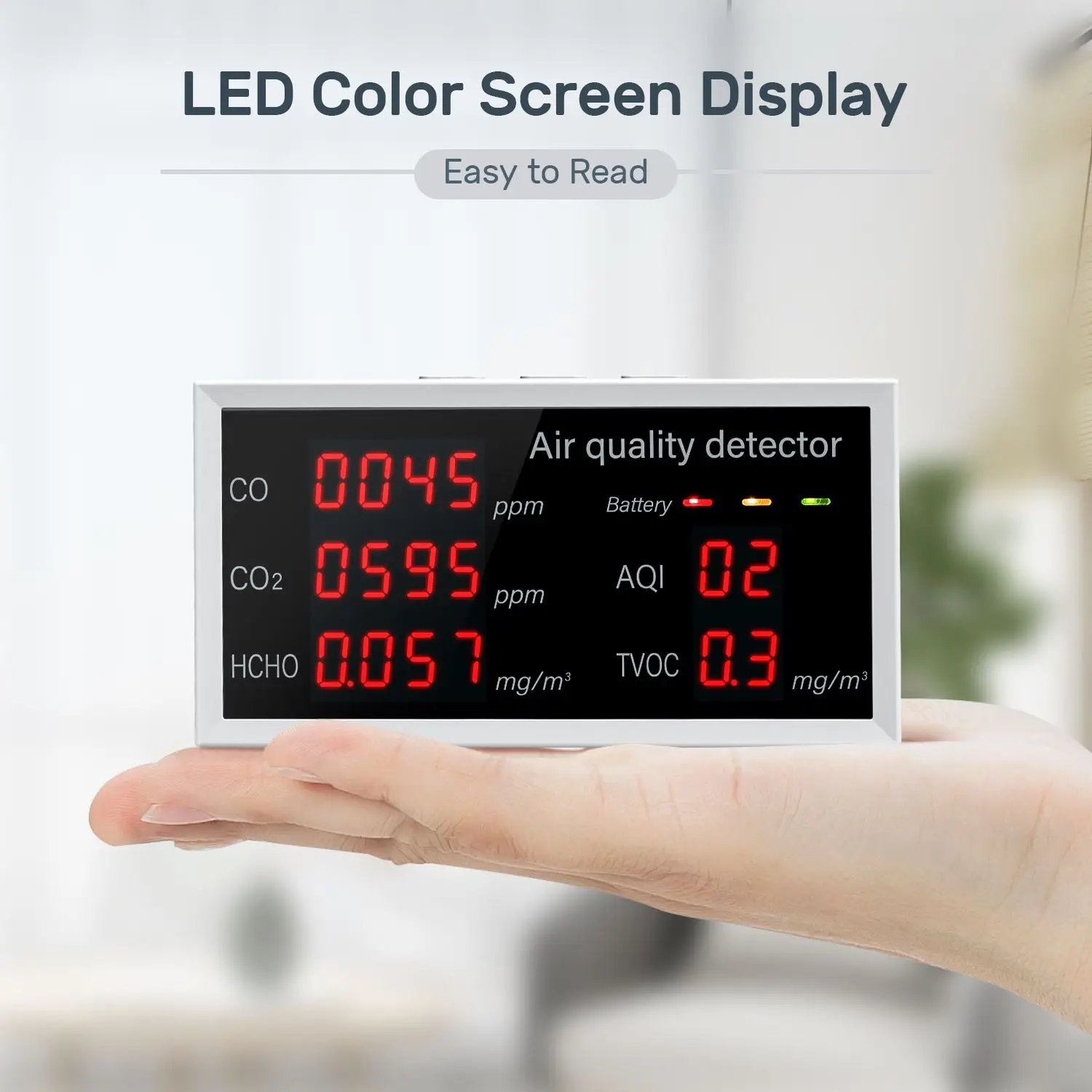 5-In-1 Air Quality Monitor Home Air Quality Detector Pollution Tester CO/CO2/HCHO/AQI/TVOC Real-time Monitoring With LED Screen