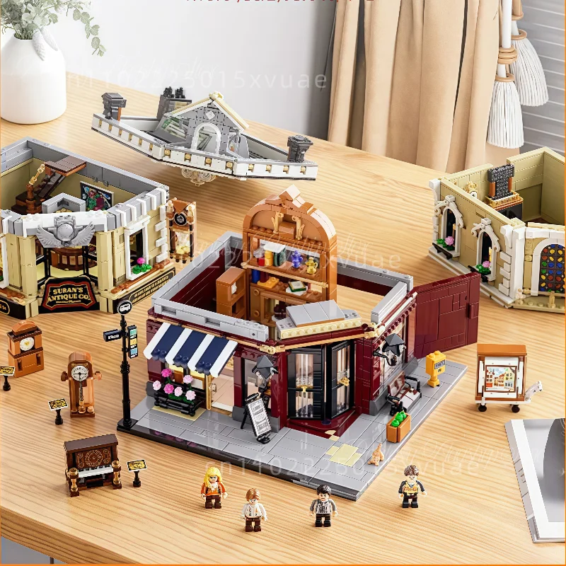 Bloques de construcción de tienda antigua, arquitectura urbana, coleccionables, modelo de juguete, adornos con luces, regalo de cumpleaños para niños