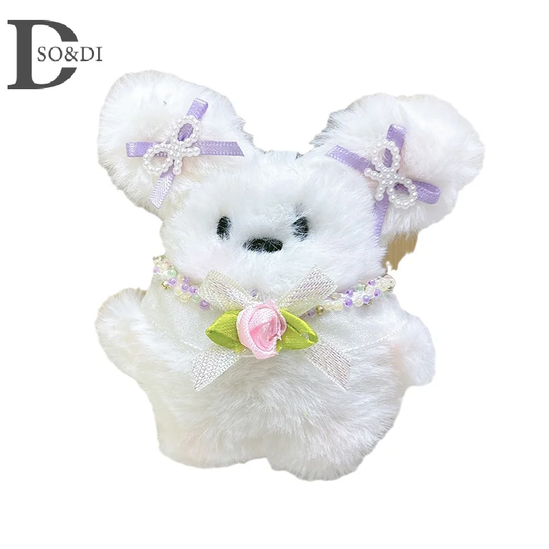 Pendentif en peluche petit chien blanc grinçant, clé de dessin animé mignon, sac de décoration, petit cadeau