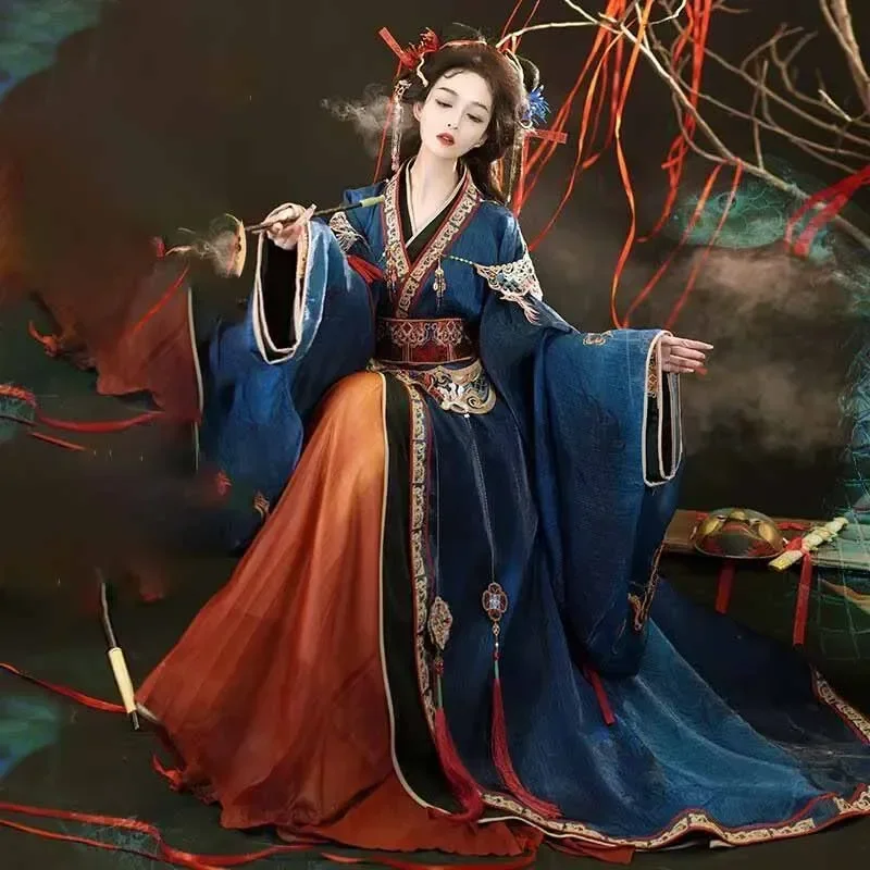 Vestido Hanfu bordado de lujo para mujer, disfraz de Cosplay chino, batas de Estados de guerra, traje de belleza para actuación en escenario de hadas