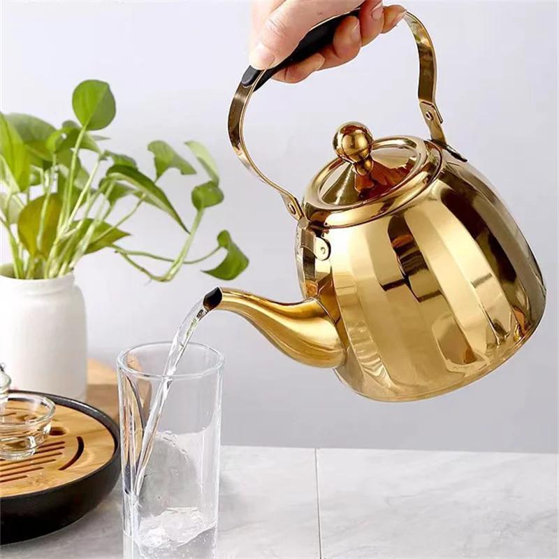 1L/1.5L/2L Gold Thickened Water Kettle with Infuser Stainless Steel Rapid Heating Boiling Water Pot Teapot For Home Tea Kettle