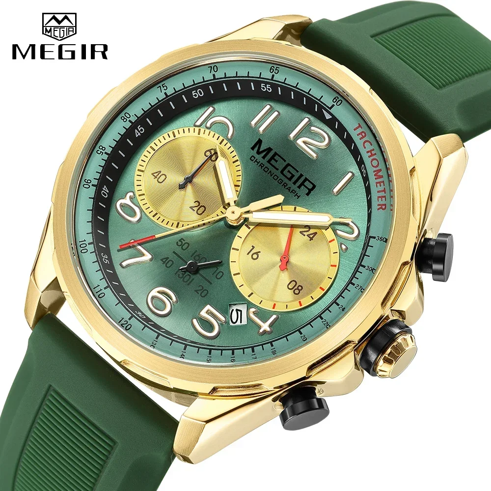 MEGIR Luxury Fashion Watches for Mens Silicone Band Military Waterproof Sports Chronograph Quartz WristWatch with Auto Date