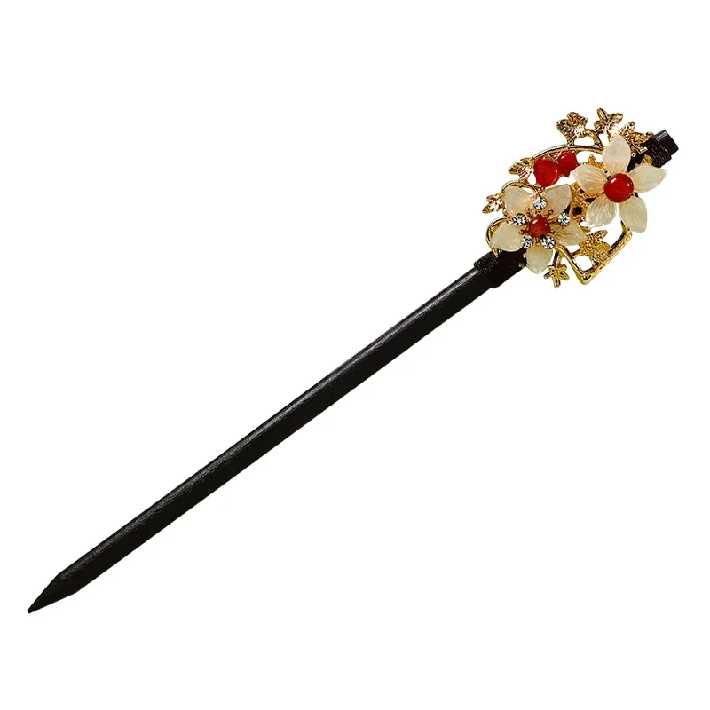 Gufeng Wooden Hairpin, Tassel Step Shake Hairpin Black Sandalwood Headwear Hanfu Accessories Pulling Hair Hairpin