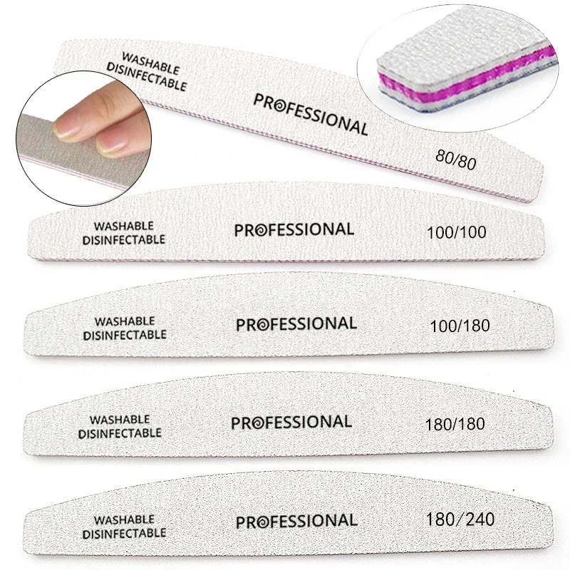 50 Stücke Professionelle Nagelfeilen 100/180 Schleifpapier Half Moon Semilune Starkes Schleifpapier Polnisch Polieren Maniküre Datei Werkzeug