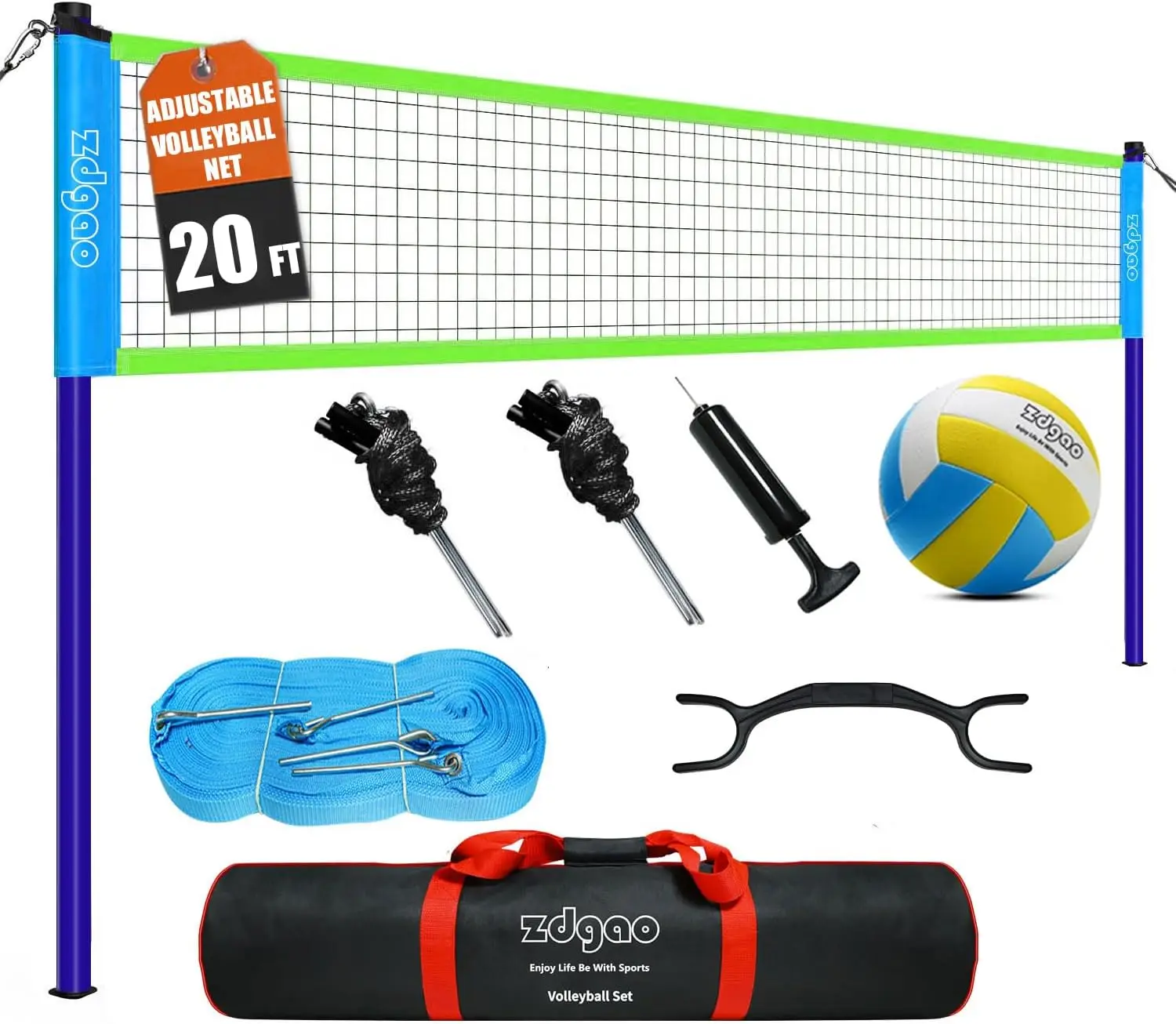 

Portable Volleyball Net Set with Adjustable Poles, Ball, Pump, and Carry Bag for Backyard Beach Lawn