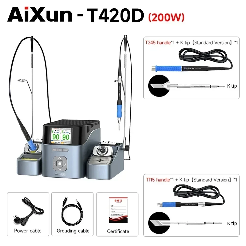 AIXUN T420D Dual-channel intelligent Soldering Station Mobile Phone Welding Repair Fast Heating Supports T245 T210 T115 Handles