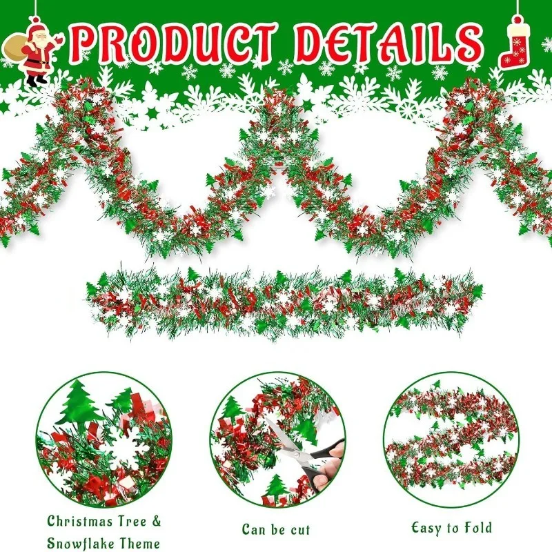 2M Weihnachten Schneeflocke Lametta Girlande Weihnachtsbaum Dekoration Weihnachten Metallic Twist Girlande Decke Hängen Neujahr Party Dekor – Detail 1