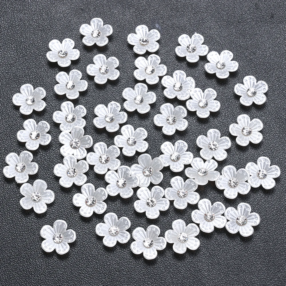 30 Acrylic Five-Petal Flowers with Rhinestone Center Flat Back Buttons for DIY Sewing Crafts Clothing Bags  Shoes Jewelry Making