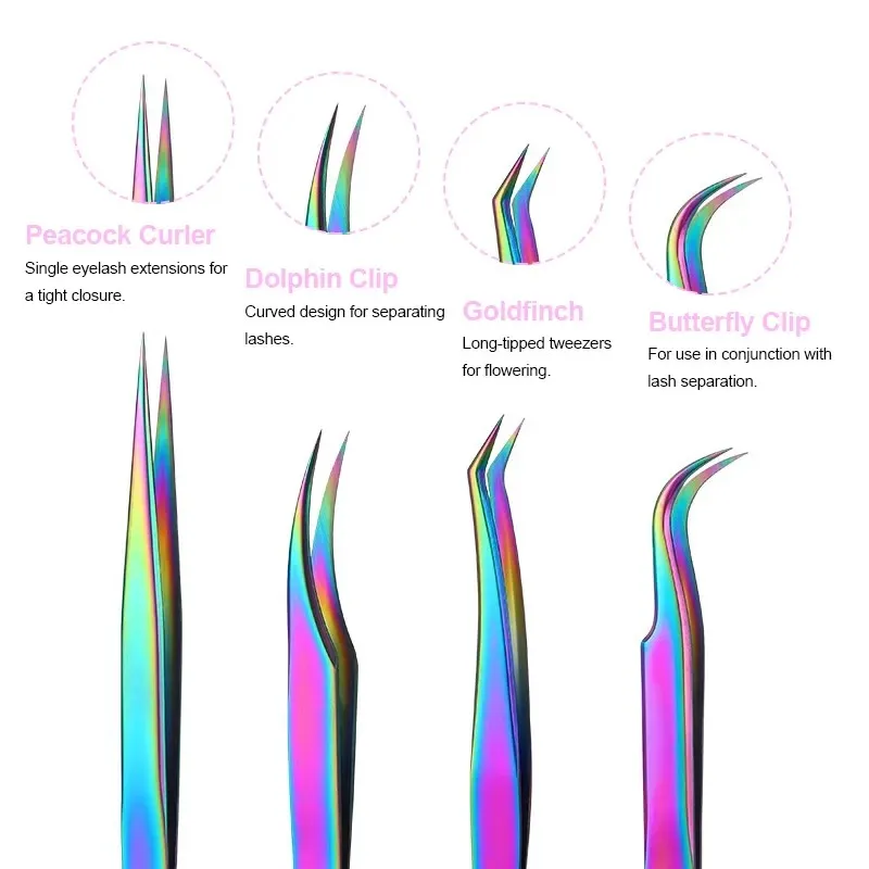 1 個レインボーまつげピンセット帯電防止まつげエクステンションピンセットファンラッシュ眉毛ピンセット湾曲ストレート優れた閉鎖