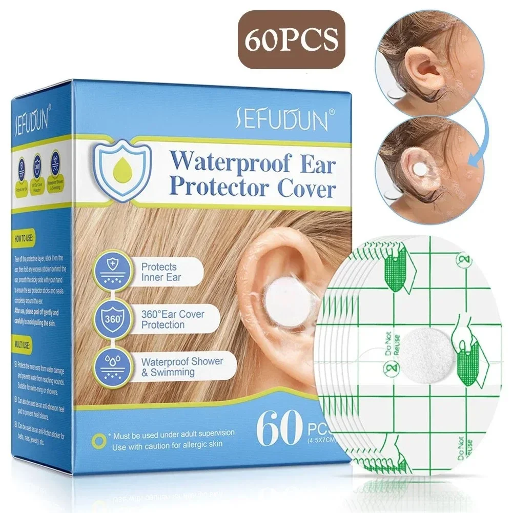 60Pcs Ear Water Protection Stickers Adult Children Waterproof Ear Patches Swimming Bathing Hair Washing Ear Protector Cover