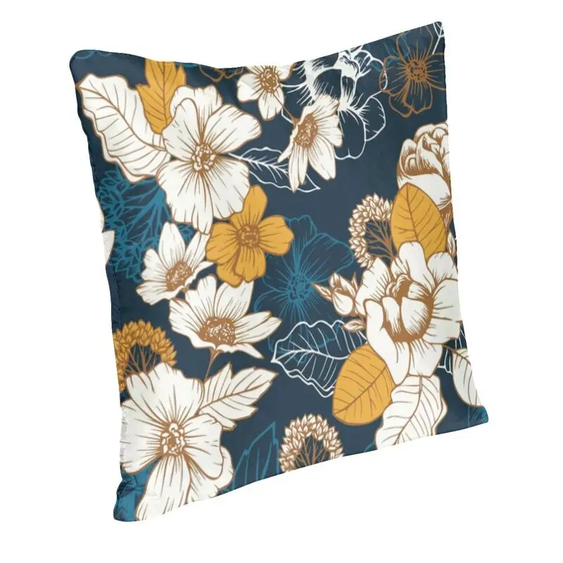 Navy And Gold Peony And Blossom Seamless Pattern Cushion Cover Sofa Decoration Square Throw Pillow Case 45x45