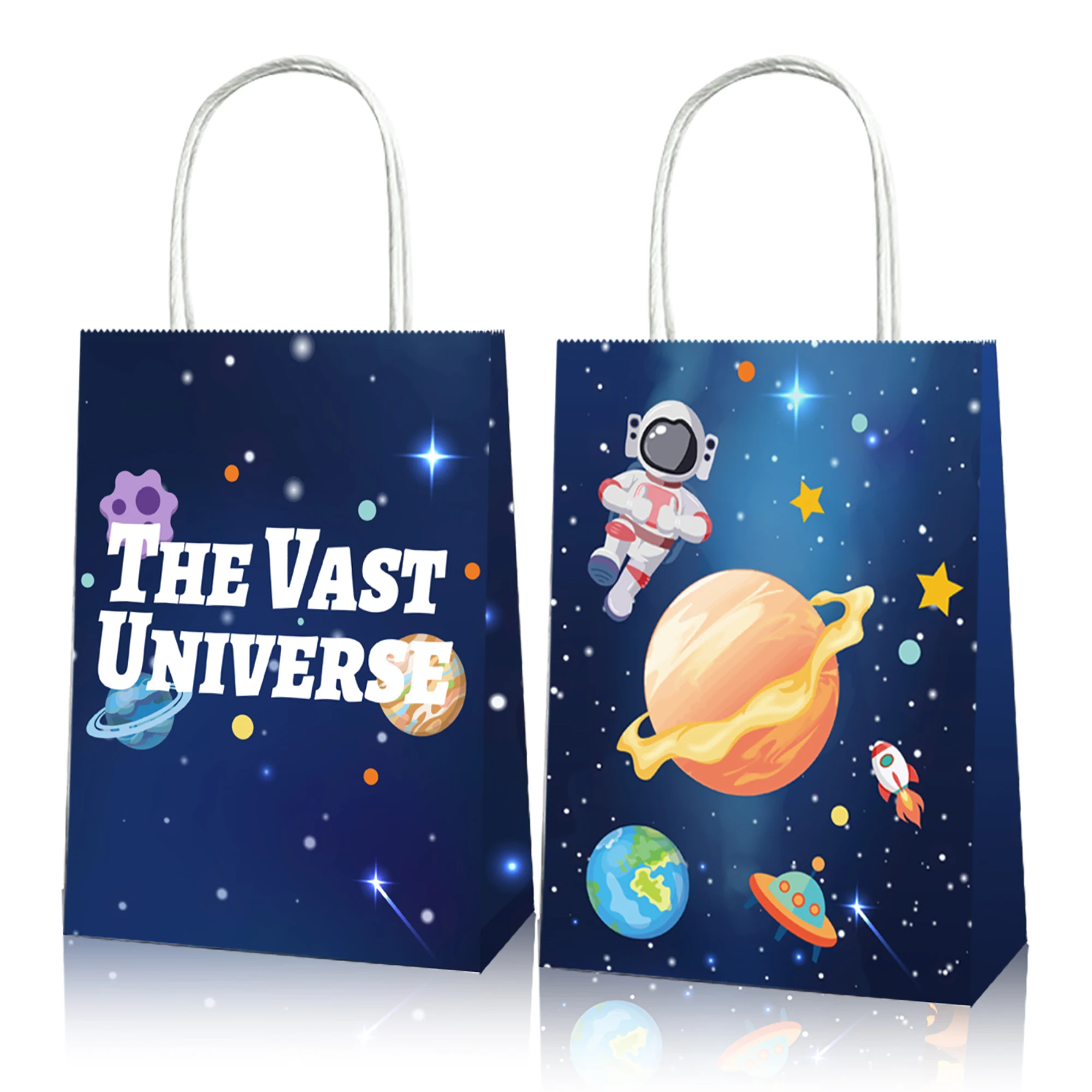 BD038 12Pcs Universe Space Planet Astronaut Birthday Party Portable Packing Tote Paper Gift Bags Baby Shower Party Decorations