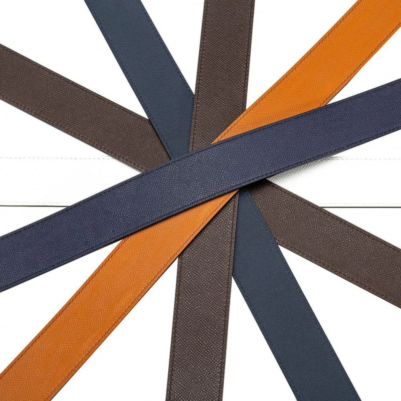 Cinto de couro genuíno feito à mão de 3,8 cm de largura premium para homens – pulseira de couro de grão integral com padrão de pontos texturizados, sem fivela, reversível