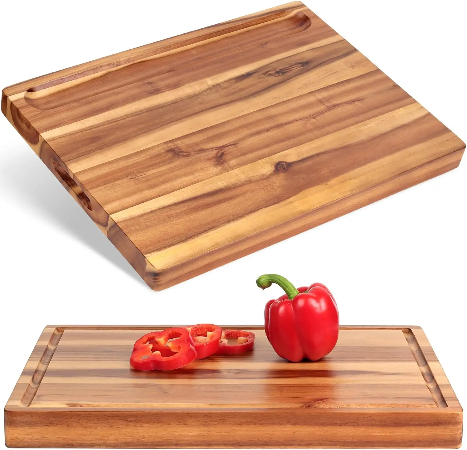 

Acacia Wood Cutting Board 17x13x1.5in - Reversible Butcher Block with Juice Groove & Cracker Holder for Meat, Cheese, Vegetables