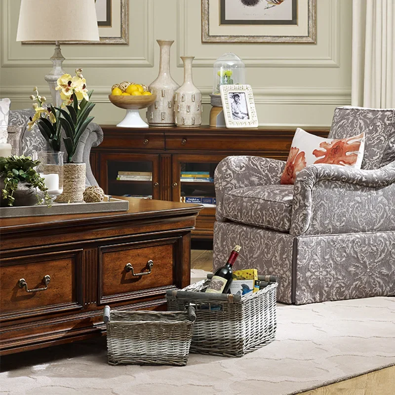 Armoire de campagne américaine, combinaison de table basse de meuble TV élégant en bois massif, table basse simple