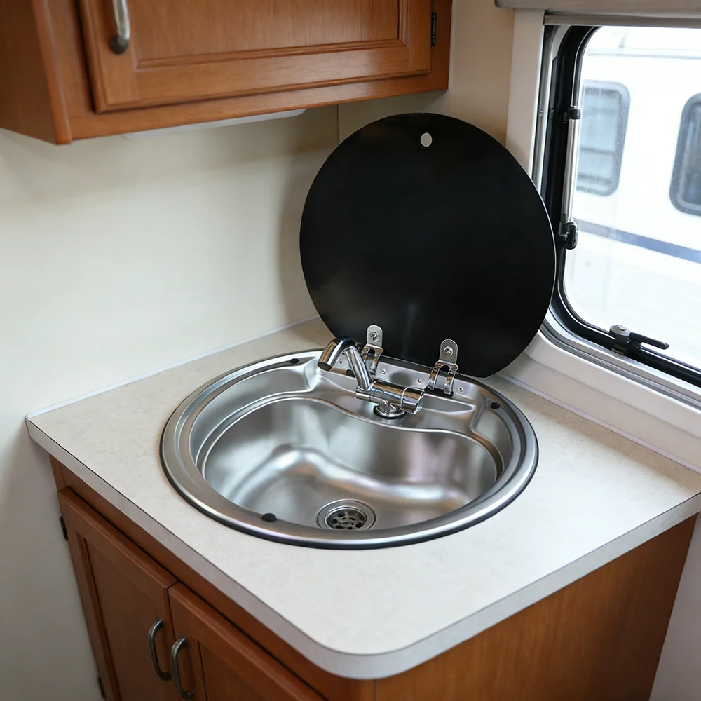 

JDA Wholesale Boat RV Caravan Round Metal 304 Stainless Steel Hand Wash Basin Sink With Lid