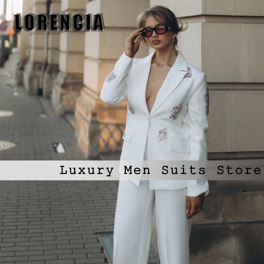 Elegant Diamond Woman Suits Loose 2 Pieces Evening Trousers Crystal Suit for Female Customized Jacket Pants Woman's Clothing