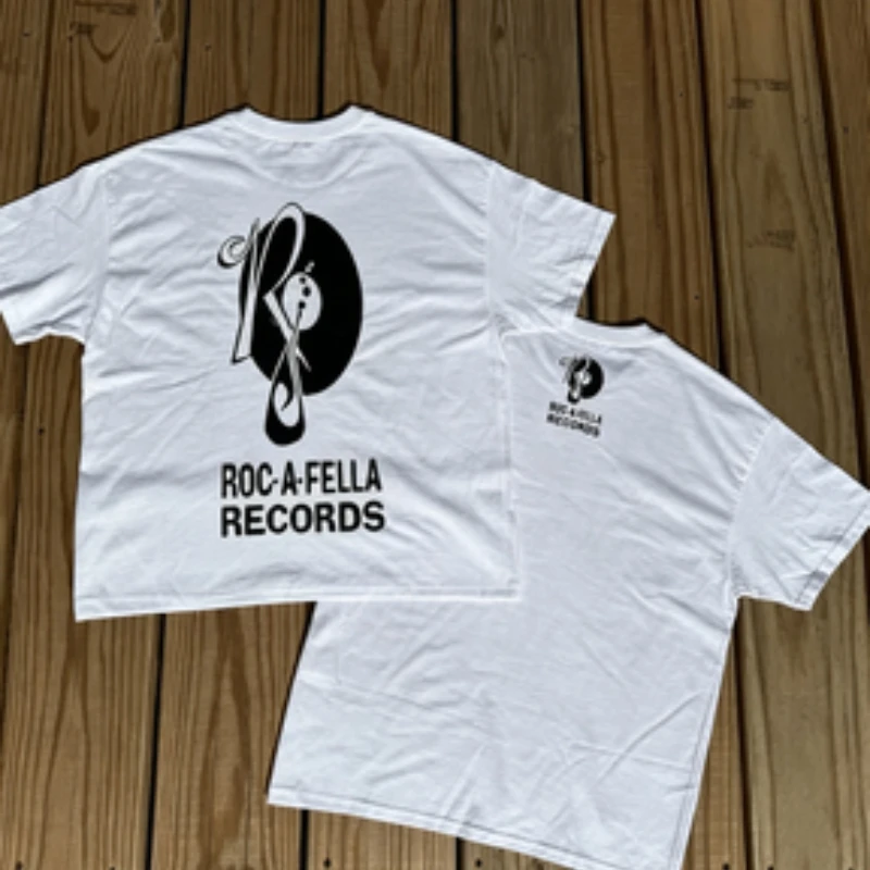 Vintage Roc A Fella 2026 Records Double Sided Logo Graphic Pure Cotton Hip Hop Short Sleeve T Shirt