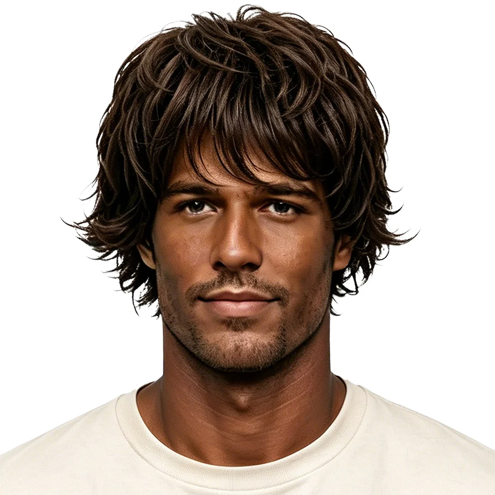 

African American Men Short Curly Wig Natural Realistic For Black Men Daily Wear Party Heat Resistant Synthetic Full Head Wig