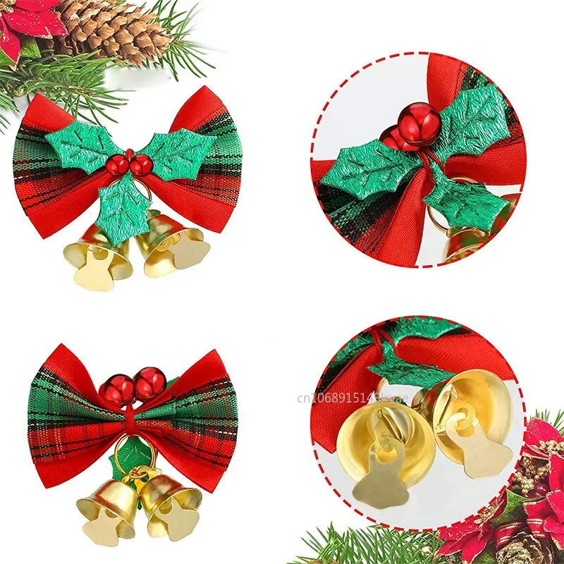 50/10/2PCS Christmas Bow with Bells Mini Bowknot Christmas Tree Garland Hanging Ornaments Xmas New Year Party Decorations