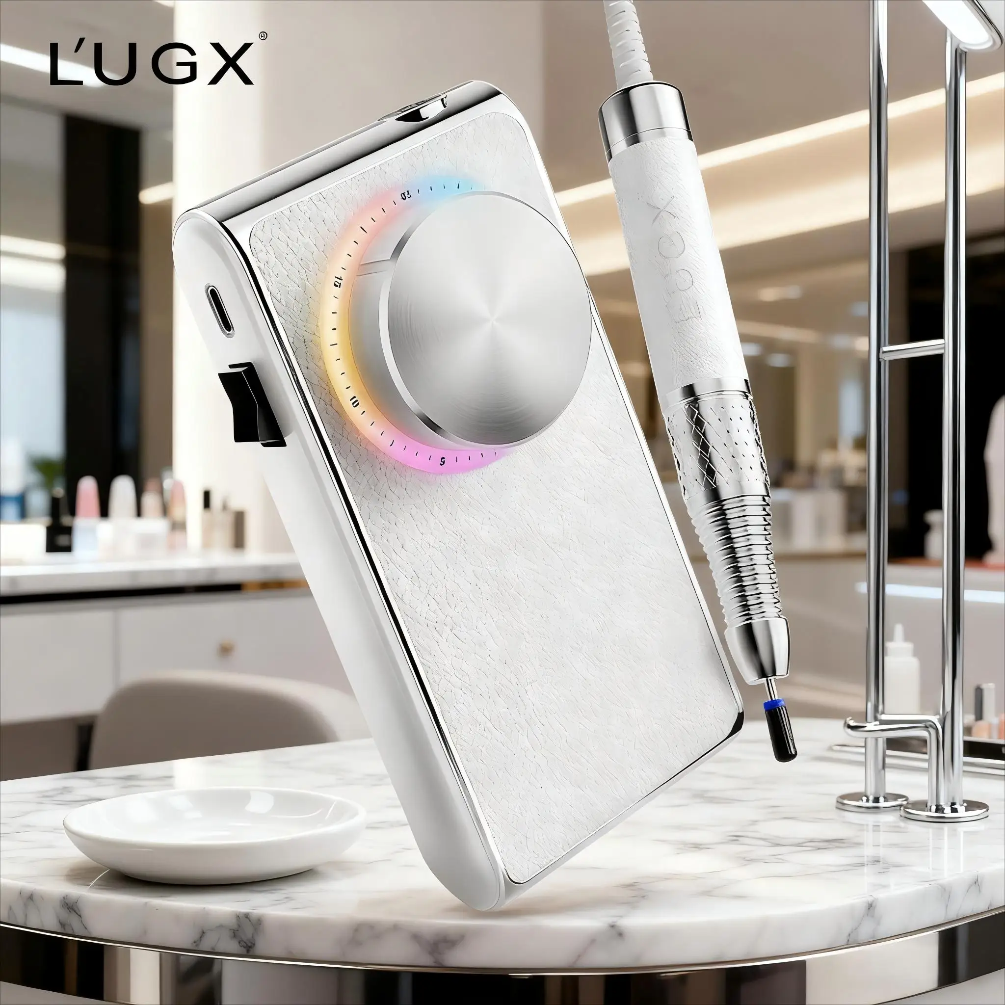 مطحنة صالون الأظافر الصامتة عالية القيمة من LUGX، تصميم كوب مجوف من جلد الضأن الجديد مصنوع من البلاستيك المتين #4