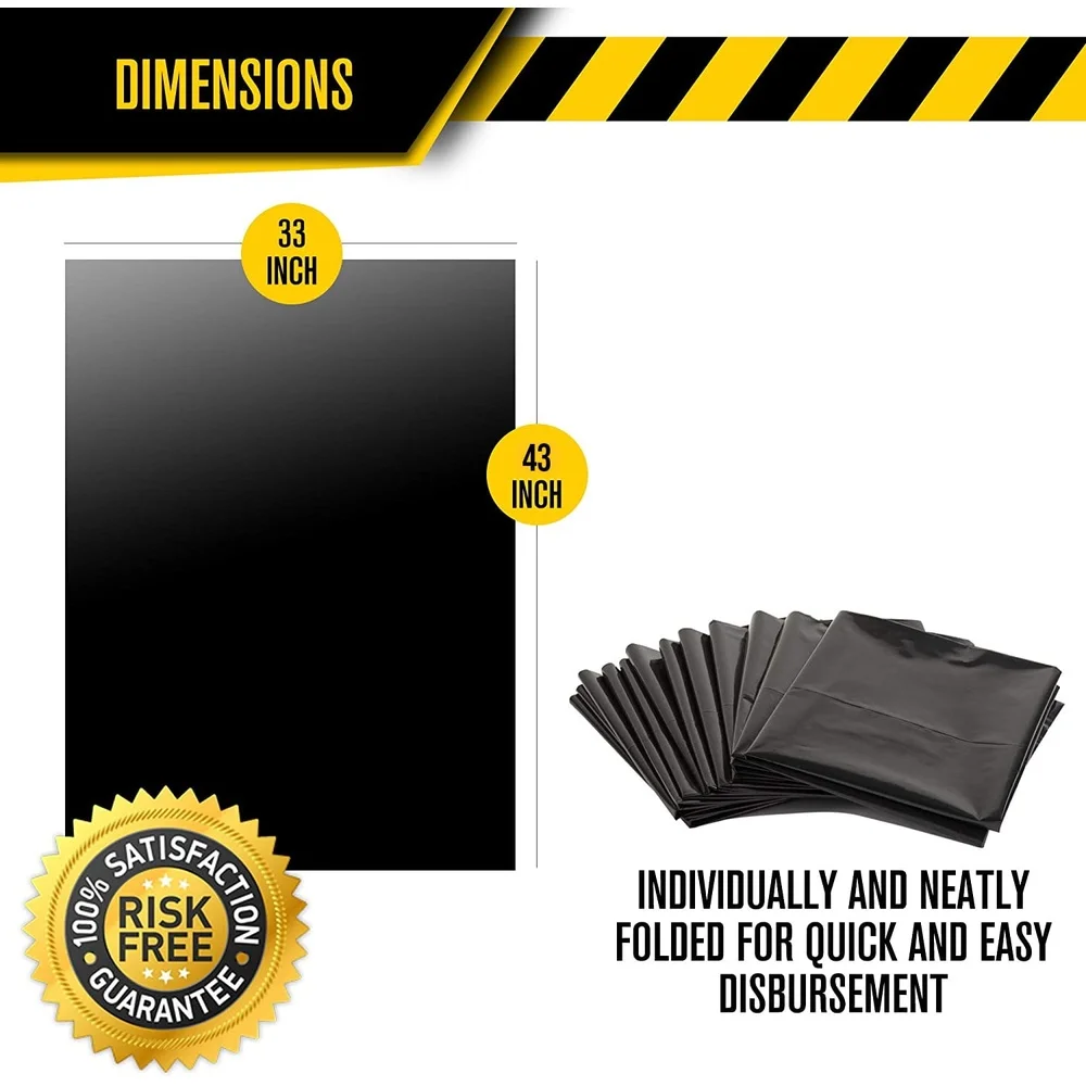 Bolsas de limpieza de hojas de césped de 39 galones, bolsas de basura negras resistentes de 1,5 mil, 100 unidades con lazos giratorios, residuos de patio