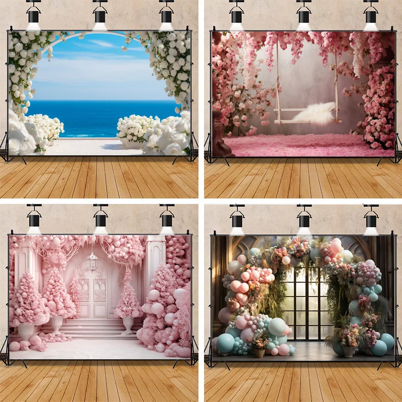 

Colorful Flower Wall Photography Backdrops Romantic Rose Arch Wedding Bouquet Valentine's Day Photo Studio Background Props LH-1