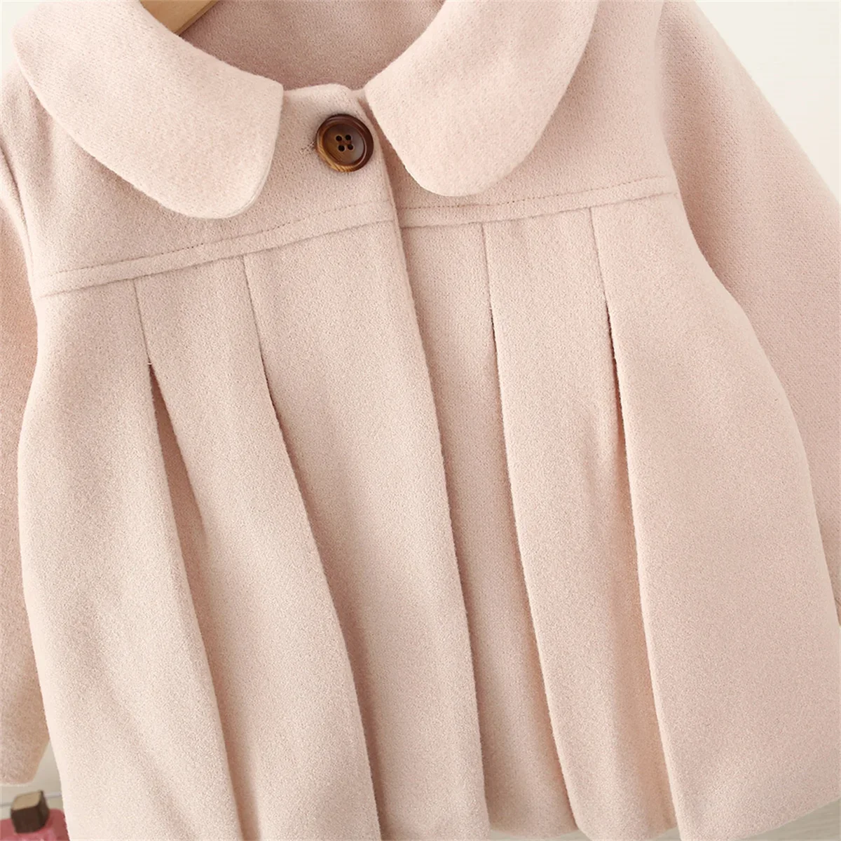 Ruffled Single Breasted Infant Wool Coat Spring and Autumn New Girls\' Baby Long Sleeve Coat Soft Girl Children\'S Clothing