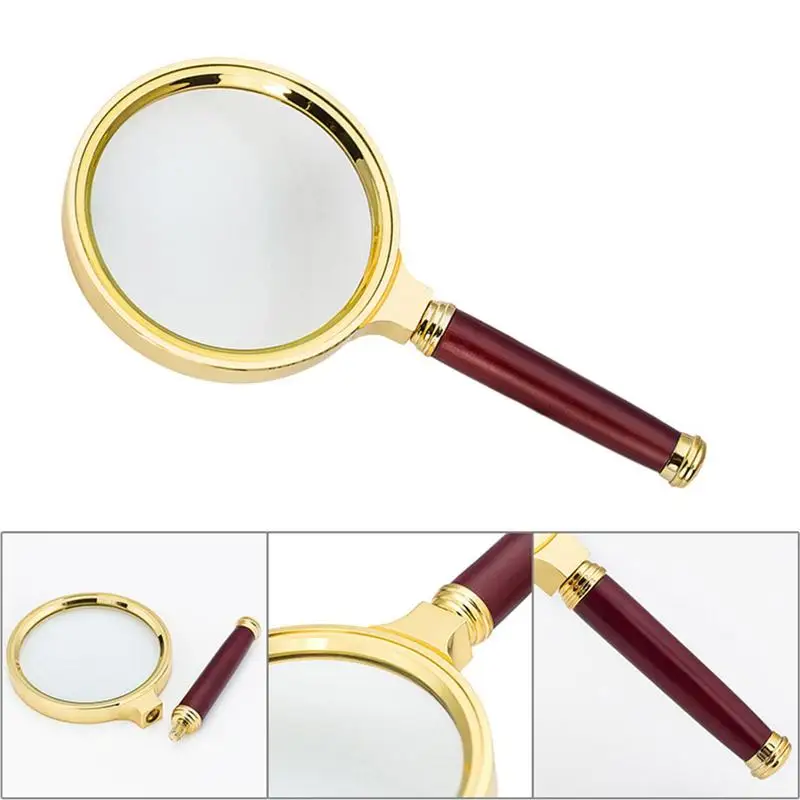 Mini Vintage Magnifying Glass 10X Magnifying Glass Wood Antique Metal Magnifier With Sandalwood Handle Fine Print Reading