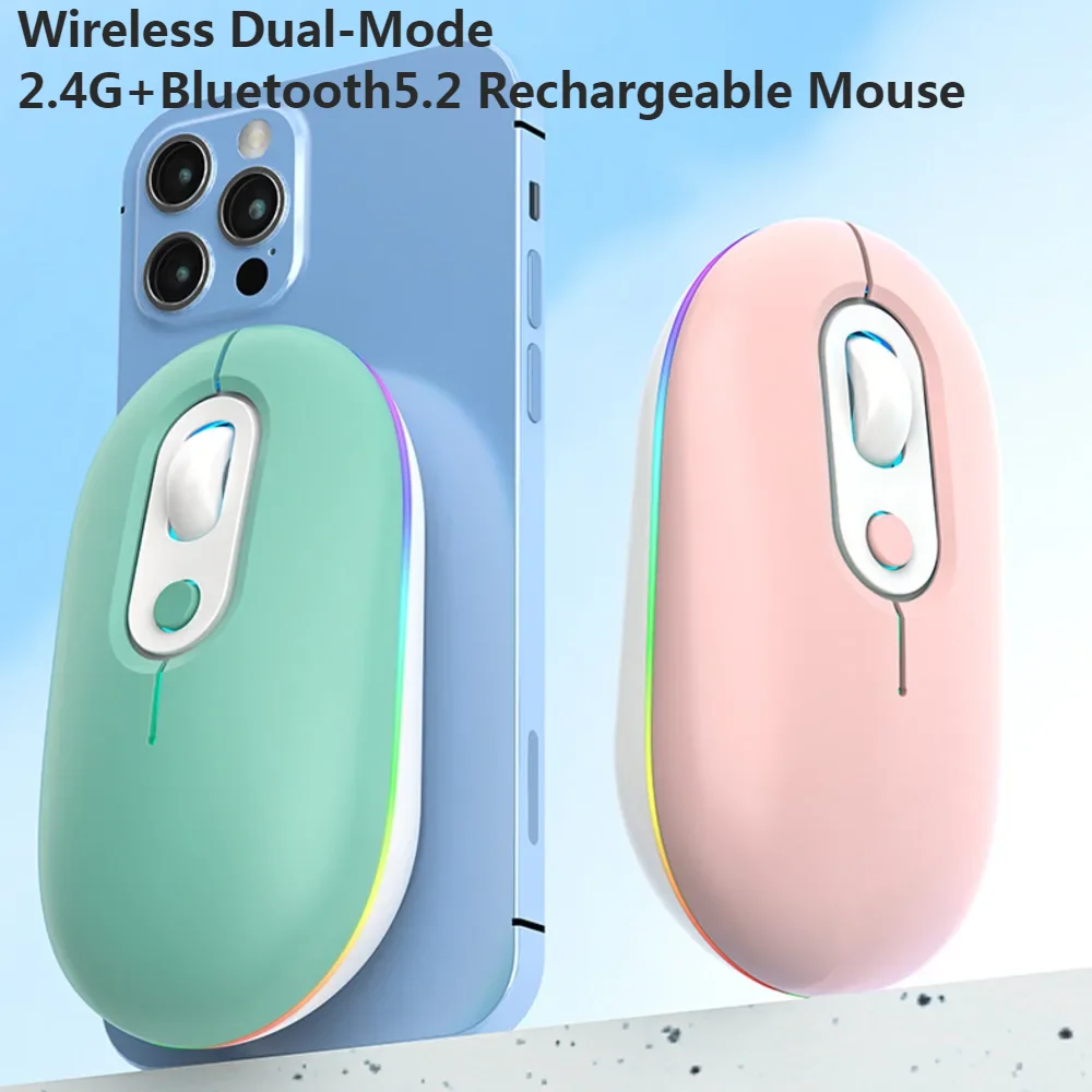 

Cute Silent Wireless Dual-Mode 2.4G+Bluetooth5.2 E-sports Rechargeable Game Mouse 3D Ergonomic Optical Mice For Girls Gift