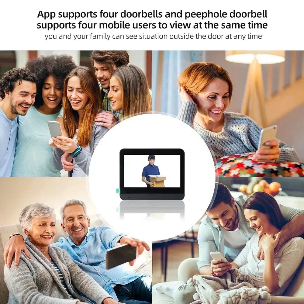 4.3 Inch Wide Angle Digital Access Control Video Doorbell Wifi Electronic Cat Eye Intelligent 1080P Auto Sensor Door Eye Camera