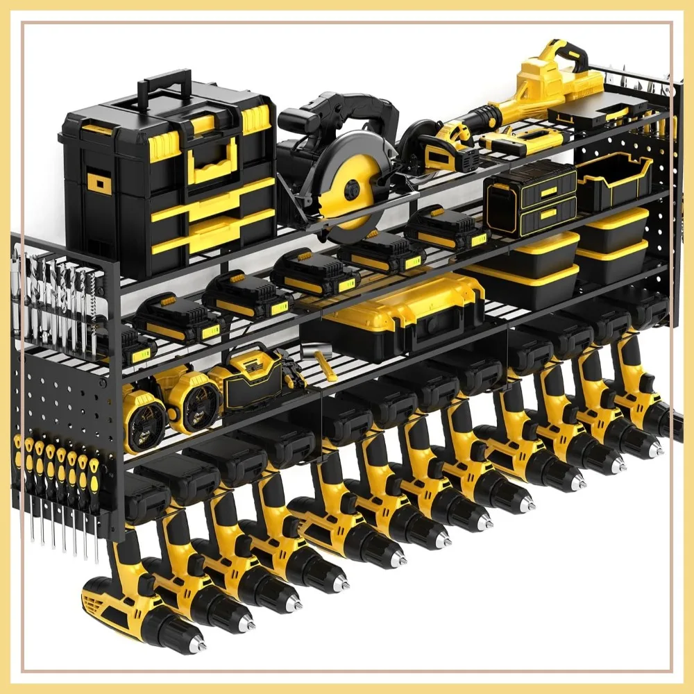 

660LBS 4-Tier Wall Mount Garage Storage Shelf | Heavy Duty Power Tool Organizer Rack with Pegboard