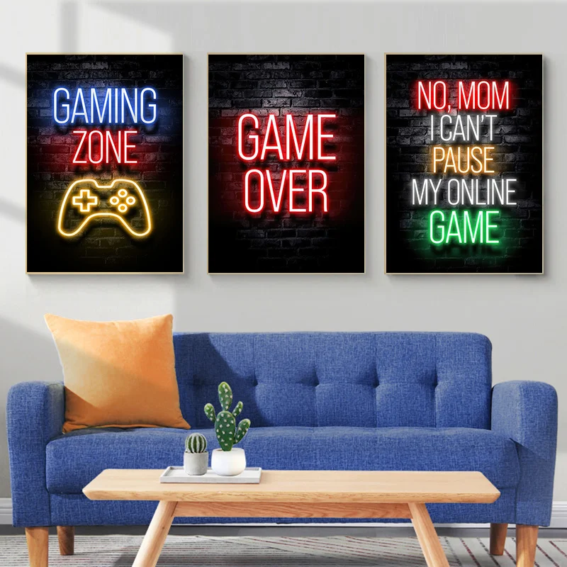 Canvas Prints, Multicolor Game Quotes Painting, Abstract Neon Wall Art, Poster Picture for Game Room, Aesthetic Home Decor