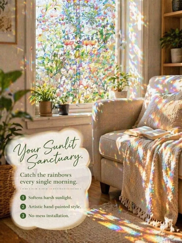 Rainbow Iridescent Privacy Window Film Translucent Light Block Static Cling Removable for Kitchen Bathroom Balcony Glass