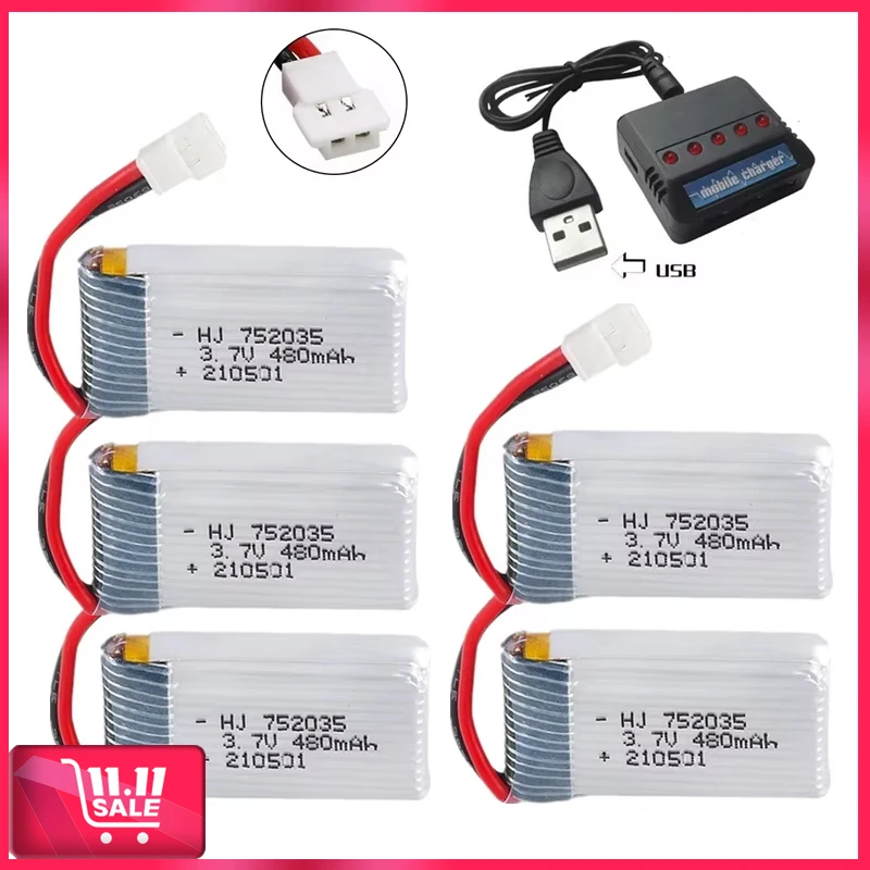 H31 Battery 3.7V 480mAh 752535 Lipo Battery And Charger For H107 H31 KY101 E33C E33 RC Drone Helicopter Spare Parts 3.7V Battery