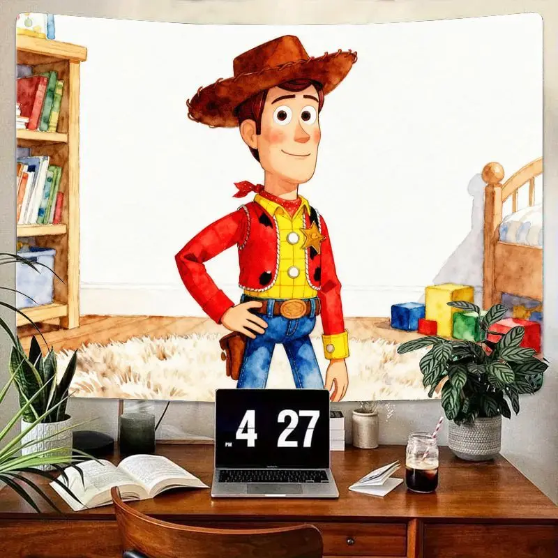 

1 шт., дерево, История игрушек, акварельный гобелен, современный полиэстер, настенное искусство, милый мультяшный декор для детской комнаты, спальни, подарок для фанатов