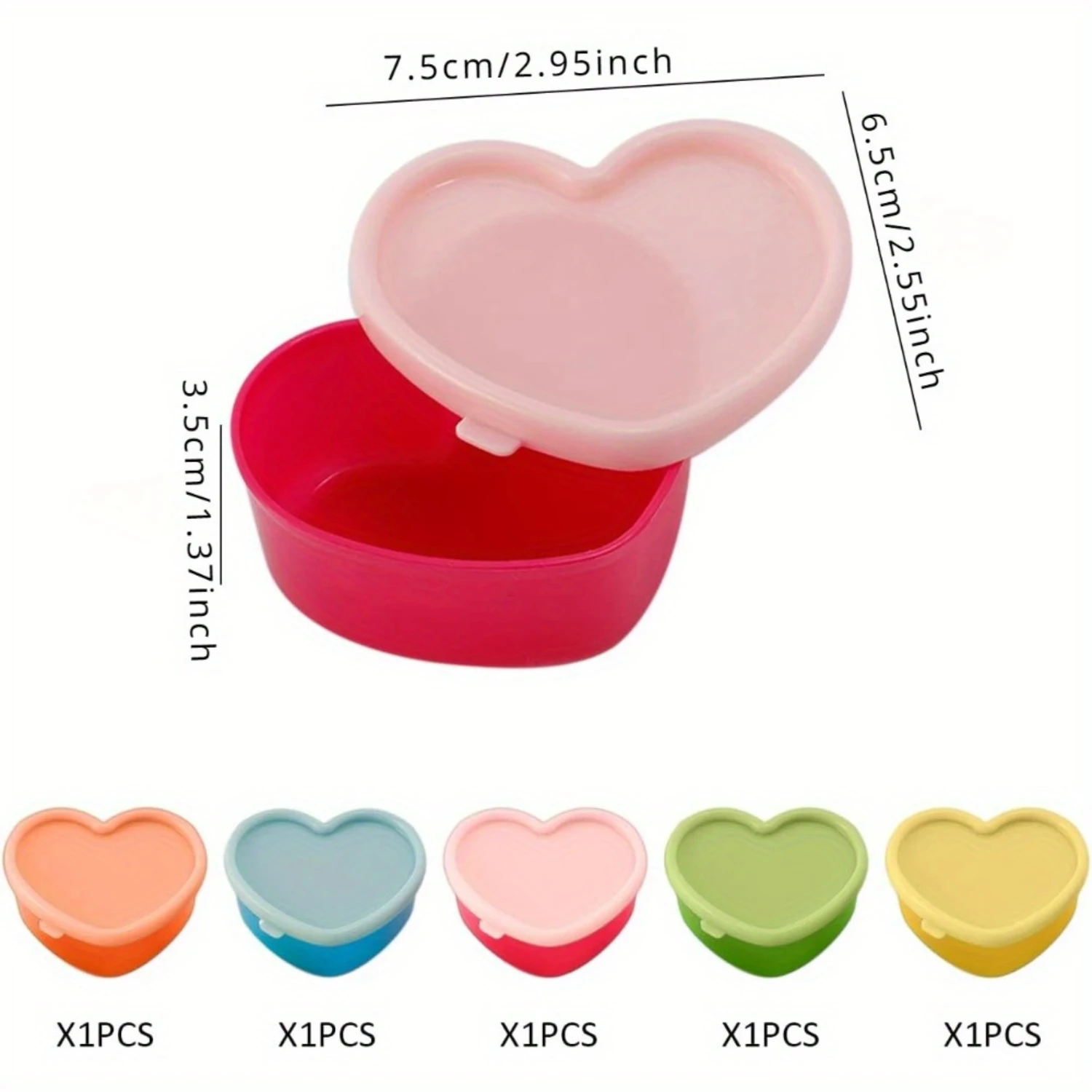 5 Pcs Heart Shaped Plastic  Containers with Leak Proof Flip Top, Reusable Snack & Spice Organizer, Hand Washable, Multipurpose F