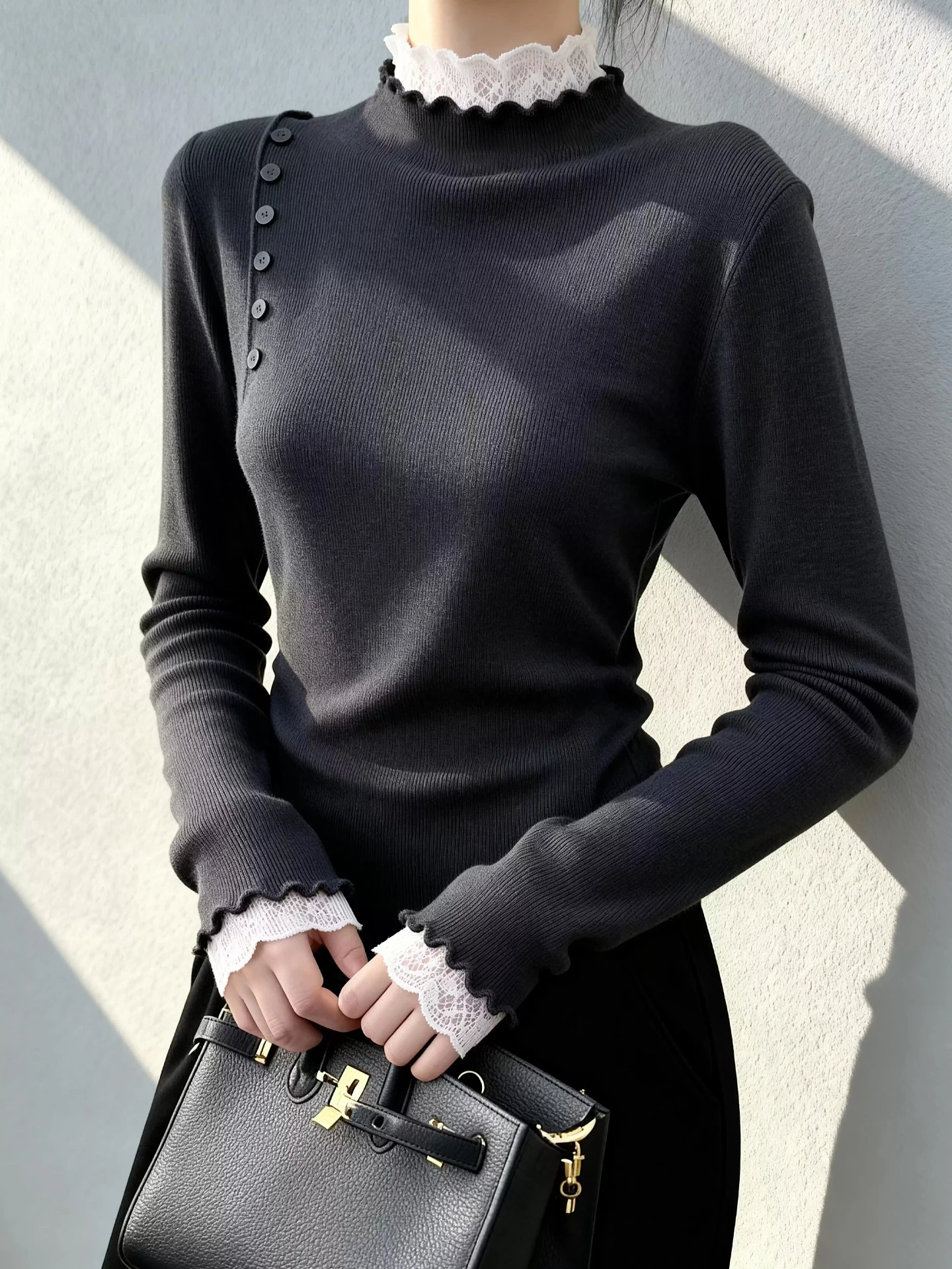 Ele Long Sve محبوك سترة المرأة سليم صالح تخفيف تنوعا أعلى لينة الكورية Sle الشتاء Faion ملابس داخلية #1