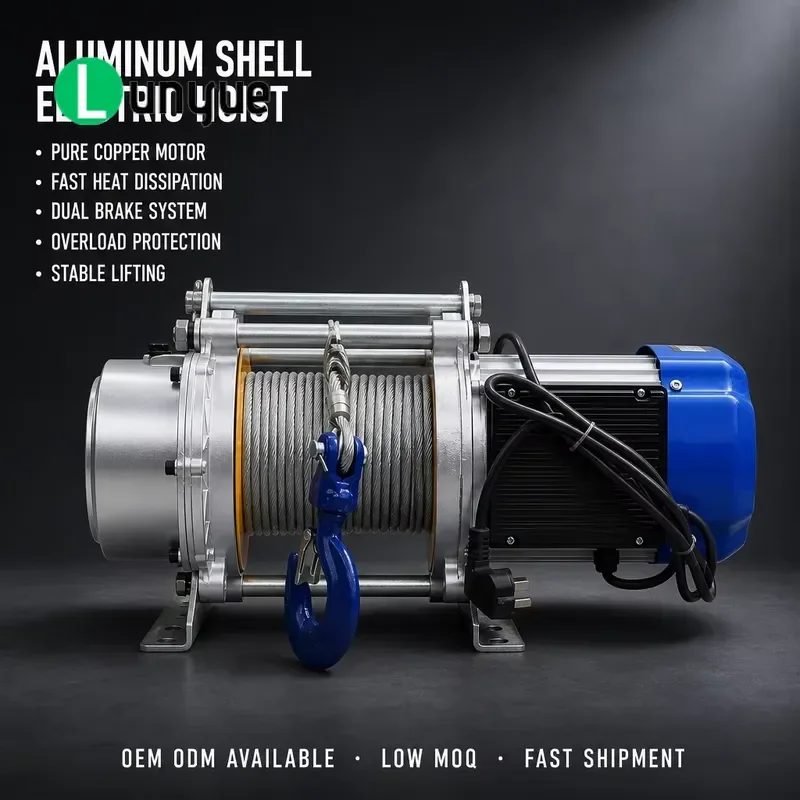 1250KG Electric Wire Rope Hoist Aluminum Shell Construction Lifting Tool for Warehouse Heavy Duty Durable Compact Design