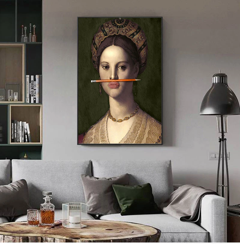 Classical European Oil Woman Canvas Paintings Fun Lips Pen Abstract Vintage Wall Art Posters And Prints Pictures Home Decor